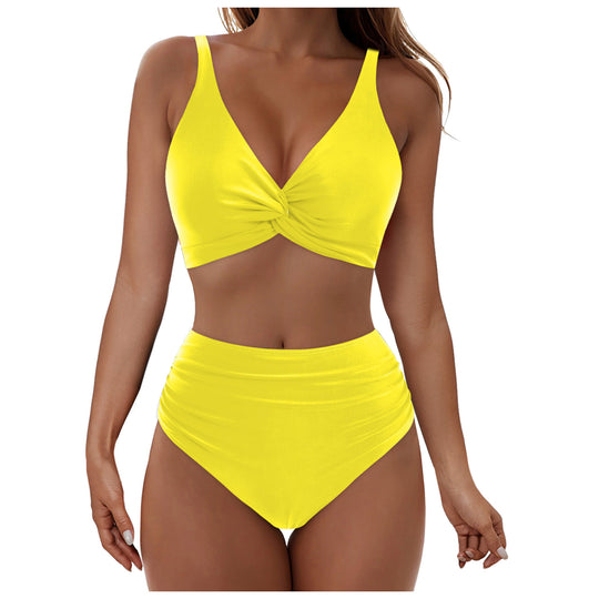 Damen Hochtailliertes Bikini-Set mit elegantem Wickeloberteil EB