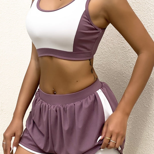 Damen Sportliches Crop-Top Short Set EB