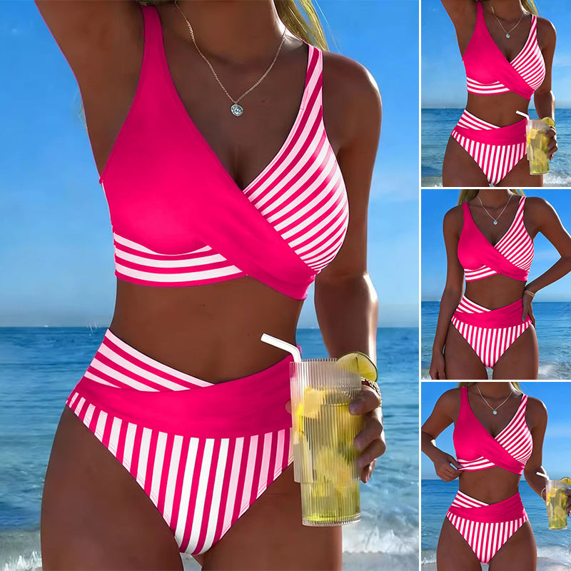 Damen Sportlicher Zweiteiliger Badeanzug mit asymmetrischem Design EB