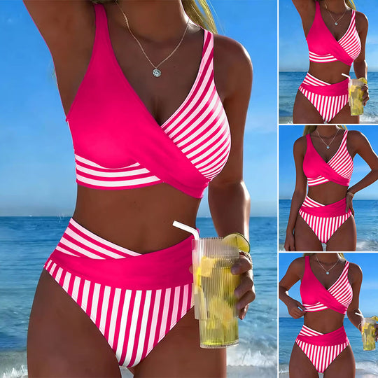 Damen Sportlicher Zweiteiliger Badeanzug mit asymmetrischem Design EB