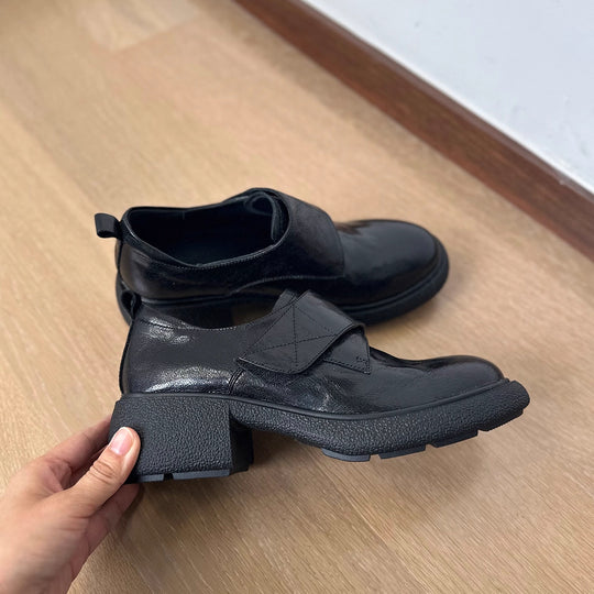 Damen modische Halbschuhe mit verstellbarem Klettverschluss und robustem Blockabsatz EB