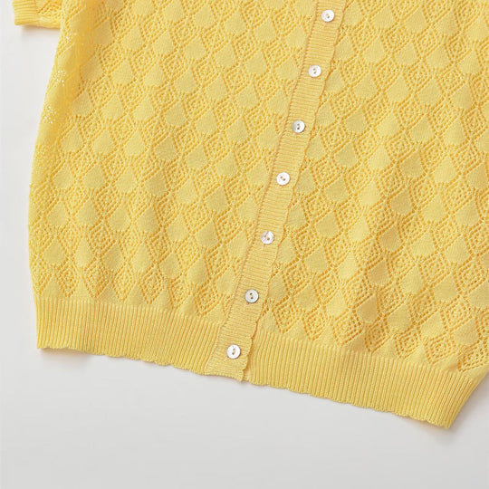 Damen Kurzarmpullover mit luftiger Lochstruktur und elegantem Kragen EB