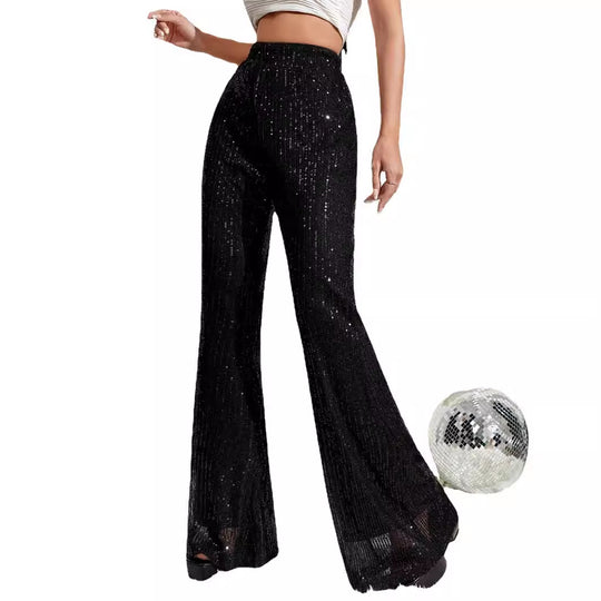 Damen Elegante Hochwasserhose mit Glitzer-Details EB