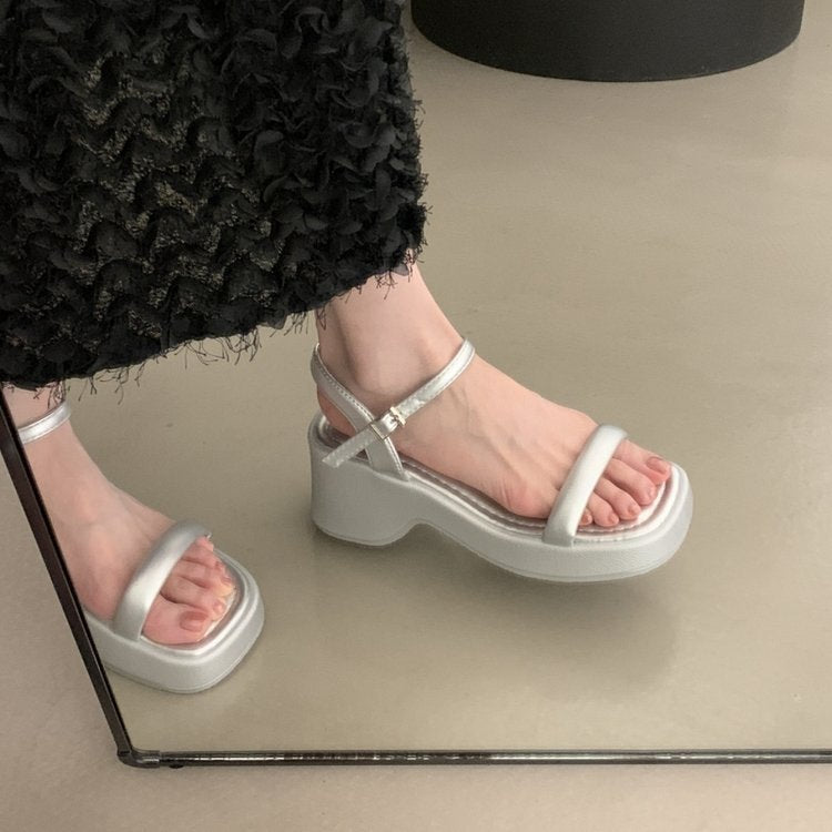 Damen modische Plateau-Sandalen mit verstellbarem Riemen und rutschfester Sohle EB