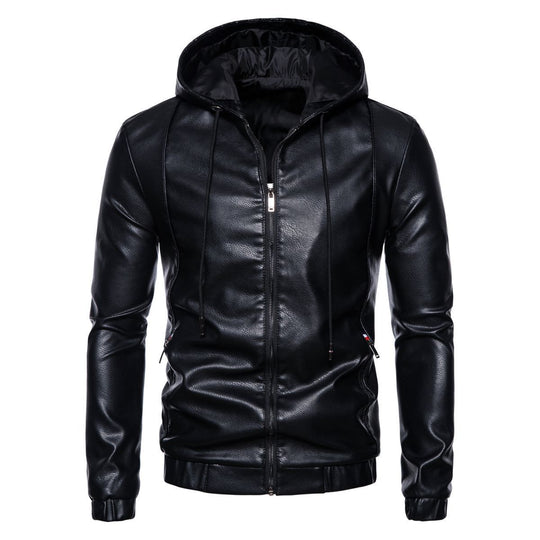 Herren Kunstlederjacke mit praktischem Kapuzen Design und sportiven Details EB
