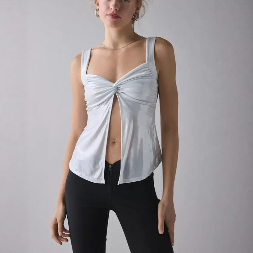 Damen Glänzendes Oberteil mit Wickeldetail EB