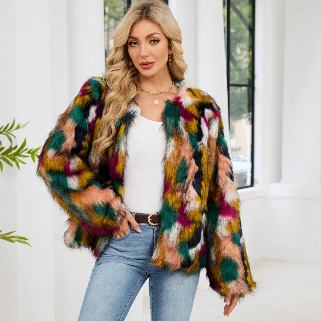 Damen Modische Kunstpelzjacke mit auffälligem Muster EB