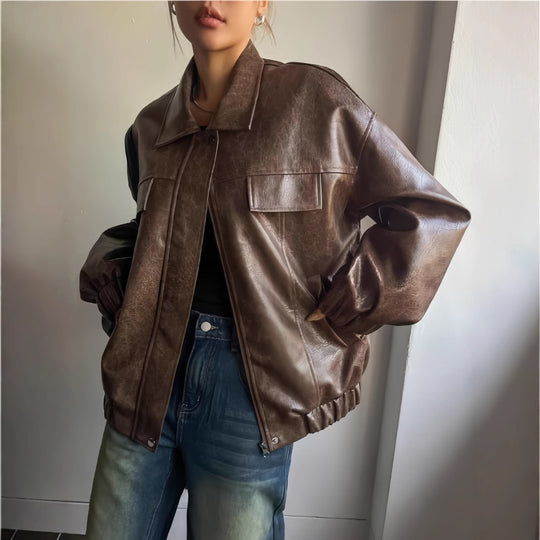 Damen Lässige oversized Kunstjacke mit praktischen Taschen EB
