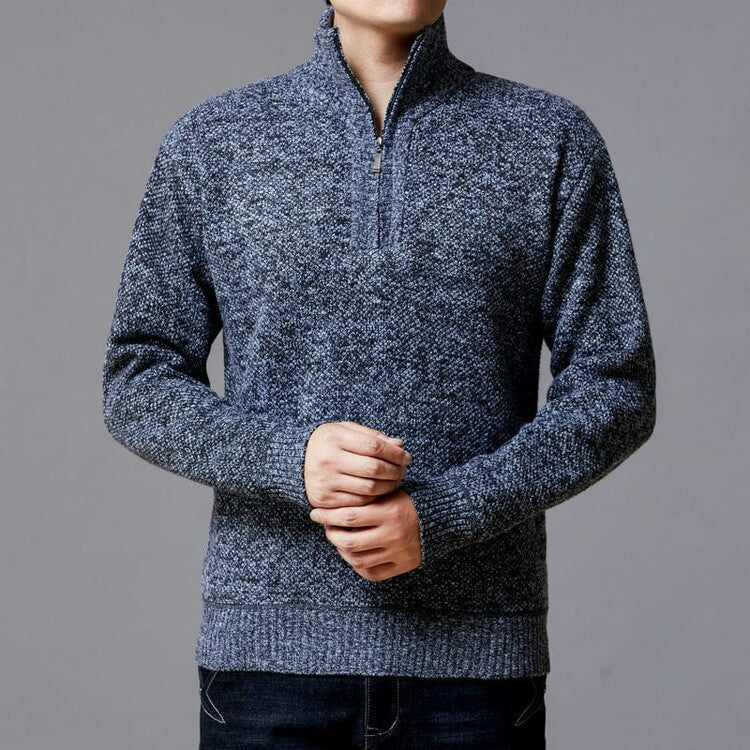 Herren Strickpullover mit modernem Stehkragen und strukturierter Oberfläche EB
