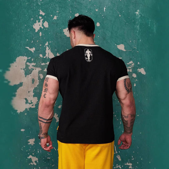 Herren nan Vintage Trainingsshirt mit Rundhalsausschnitt Kontrastbündchen und Retro-Bodybuilding-Druck EB