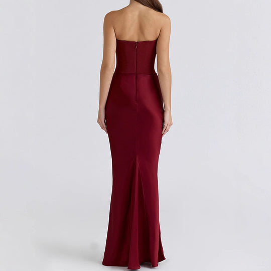Damen Elegantes Abendkleid mit strukturiertem Corsage-Oberteil und fließendem Rock EB