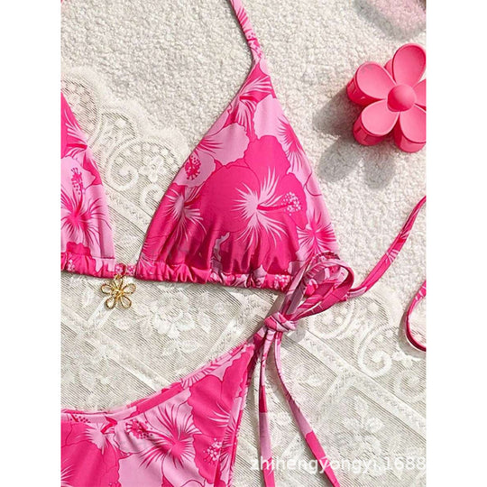 Damen Triangel-Bikini mit floralen Mustern und feinen Bindebändern EB
