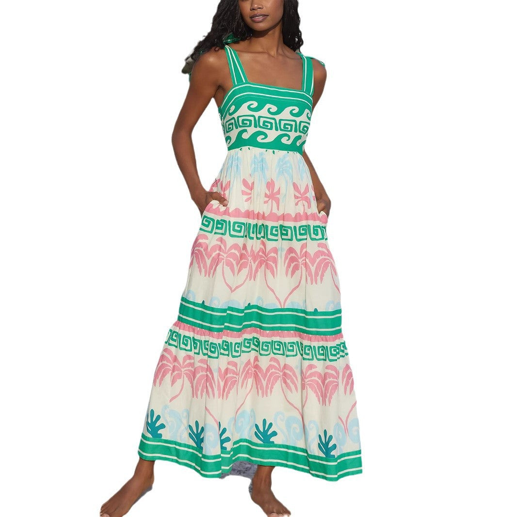 Damen Sommerliches Maxikleid mit einzigartigem grafischem Muster und praktischen Taschen EB