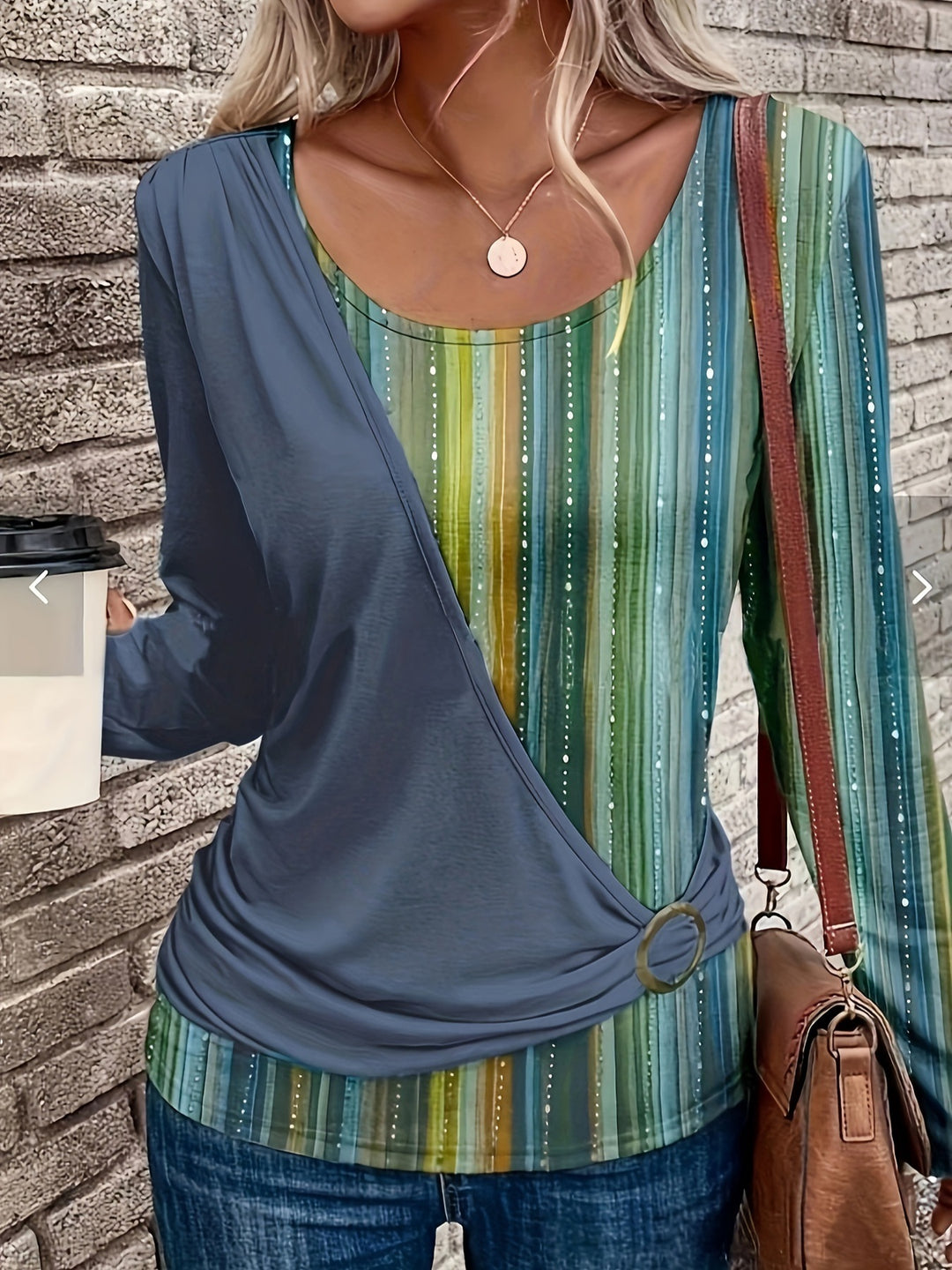 Damen Wickeloberteil mit modischem Ringdetail und attraktiven Streifen EB