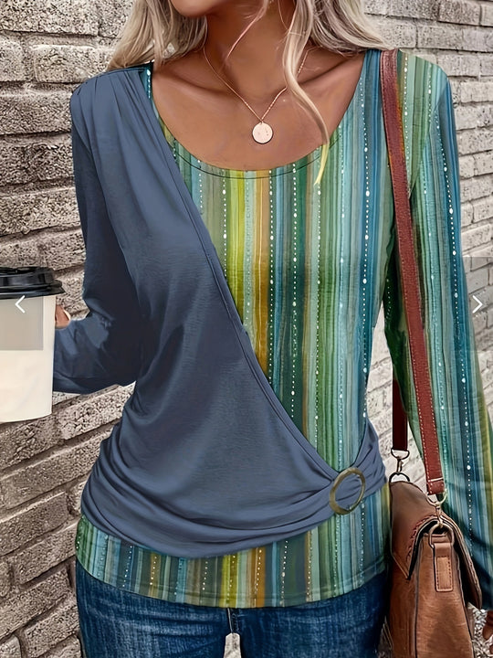 Damen Wickeloberteil mit modischem Ringdetail und attraktiven Streifen EB