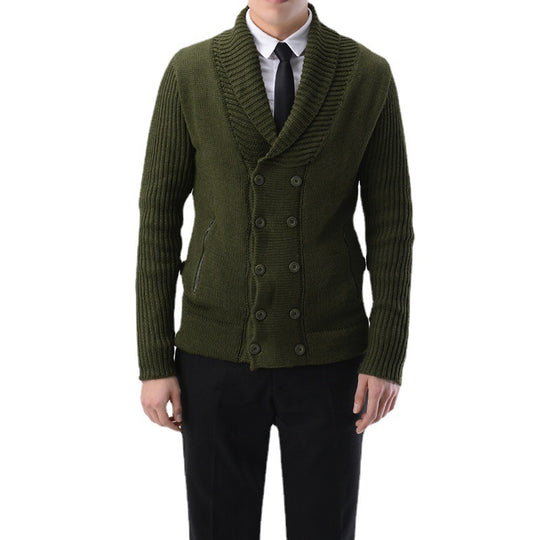 Herren modische Strickjacke mit doppelter Knopfleiste und seitlichen Reißverschlusstaschen EB