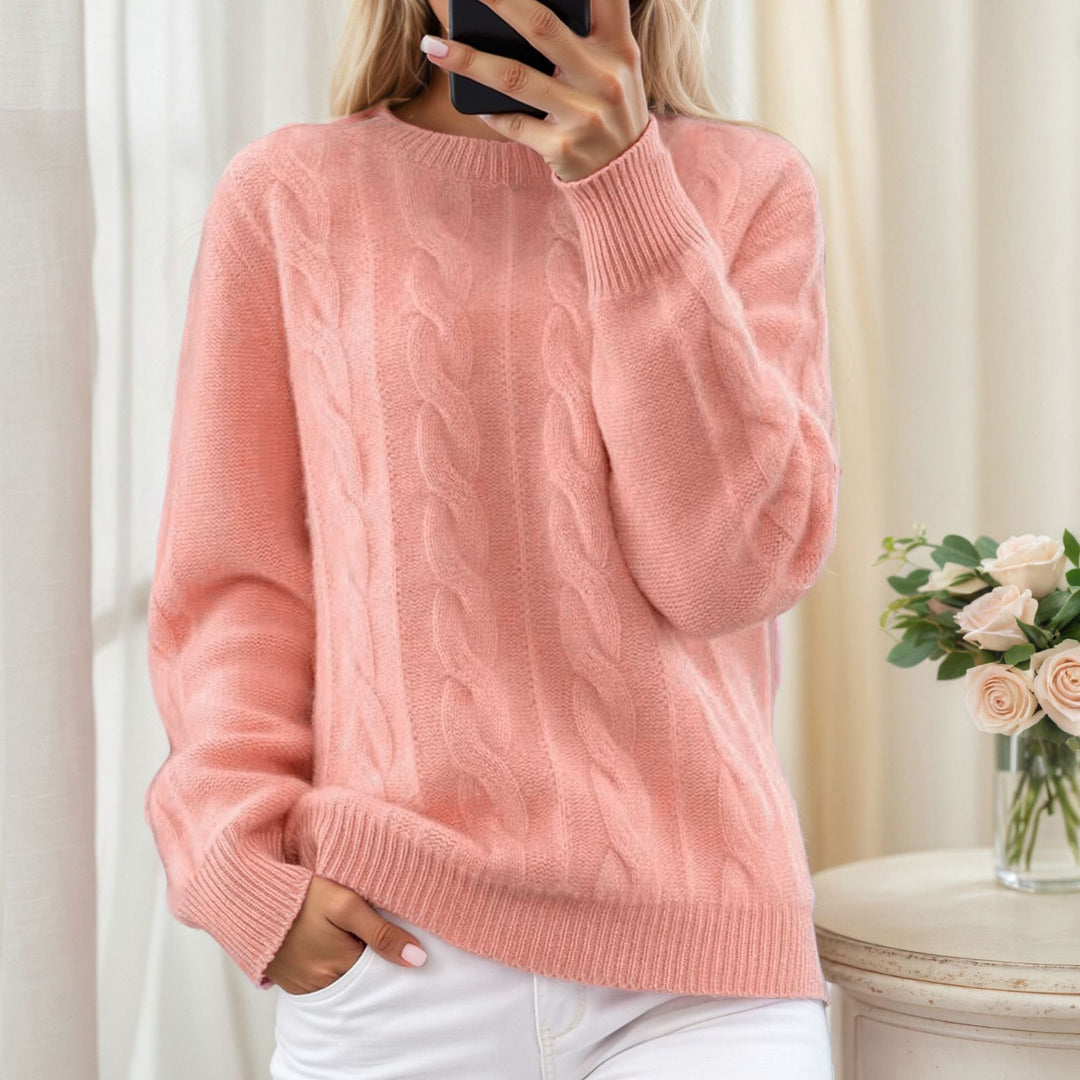 Damen nan kuscheliger Zopfstrickpullover mit Rundhalsausschnitt EB
