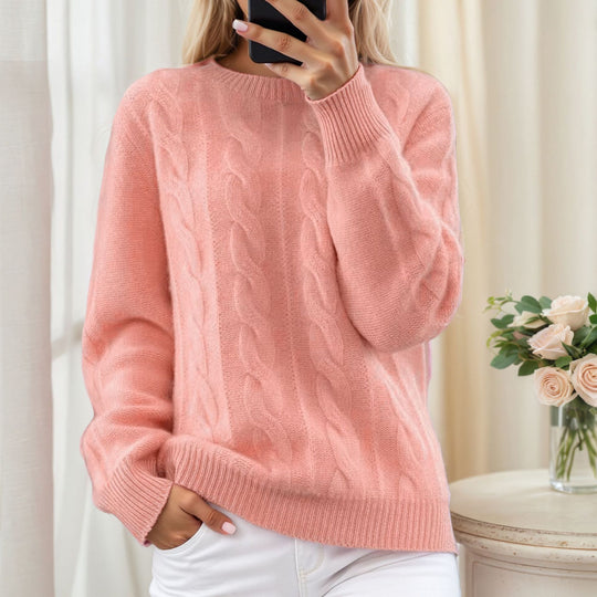 Damen nan kuscheliger Zopfstrickpullover mit Rundhalsausschnitt EB