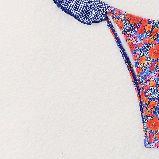 Damen Triangel-Bikini mit verspielten Rüschendetails und floralem Muster EB