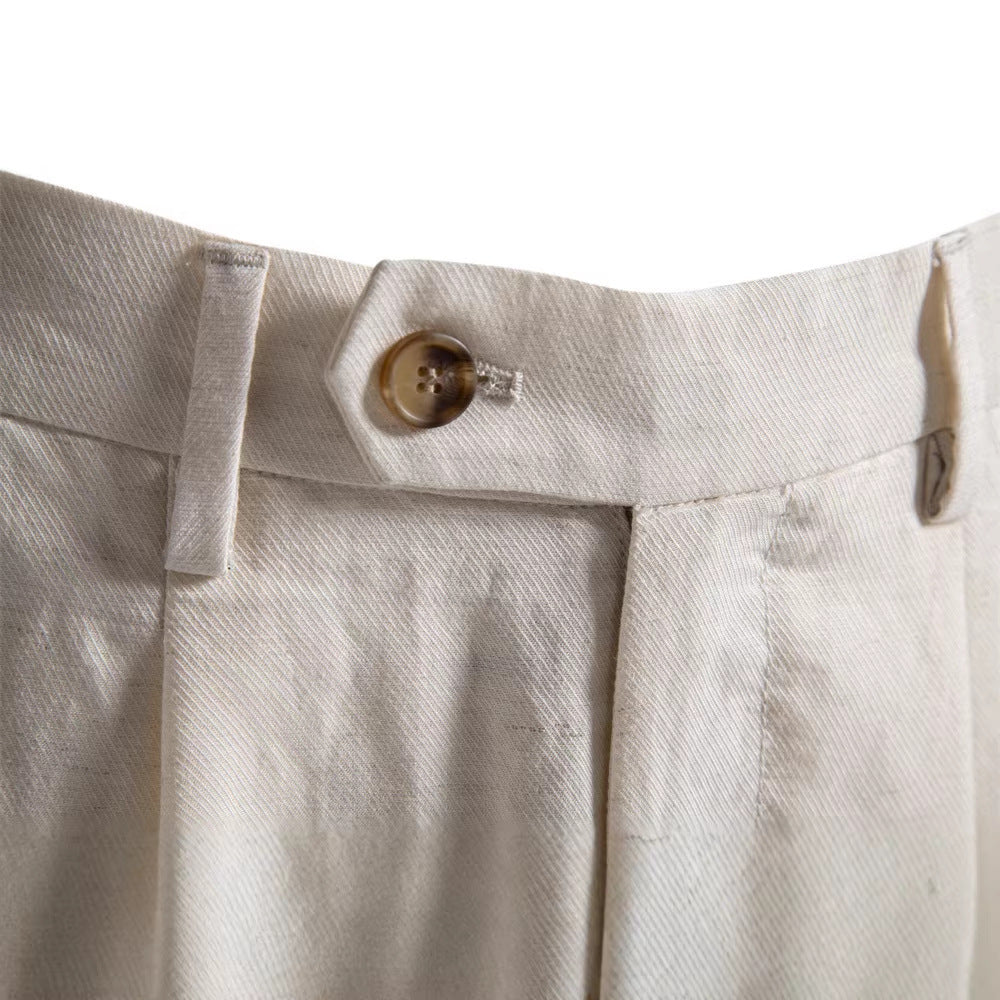 Herren nan lässige Leinenshorts mit Umschlag und Bundfalten EB