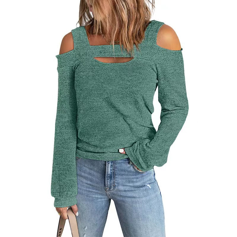 Damen modisches Longsleeve-Top mit Cut-Out-Details und Schulterfreiem Design EB