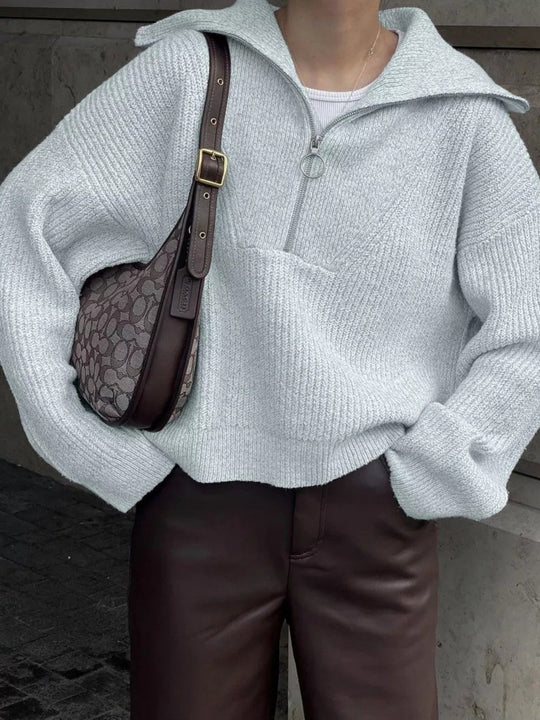 Damen Strickpullover mit Reißverschluss und lässigem Schnitt EB