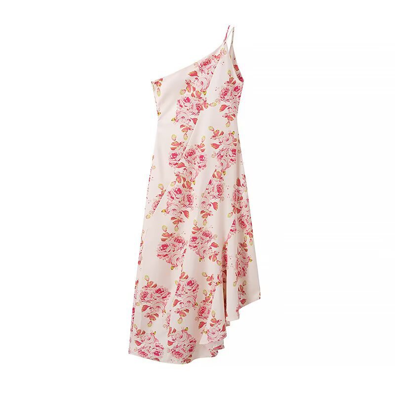 Damen Maxikleid mit asymmetrischem Schnitt und floralem Muster EB