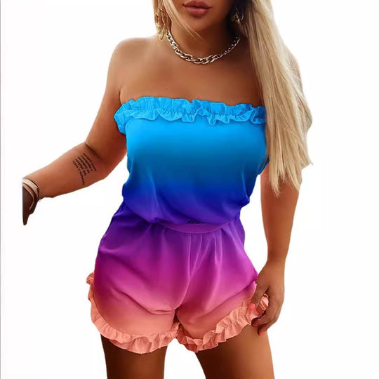 Damen Lässiger Jumpsuit mit Rüschen und Farbverlauf EB