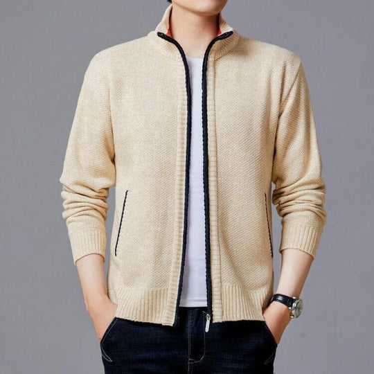 Herren Strickjacke mit modernem Zipper und hohen Kragen EB