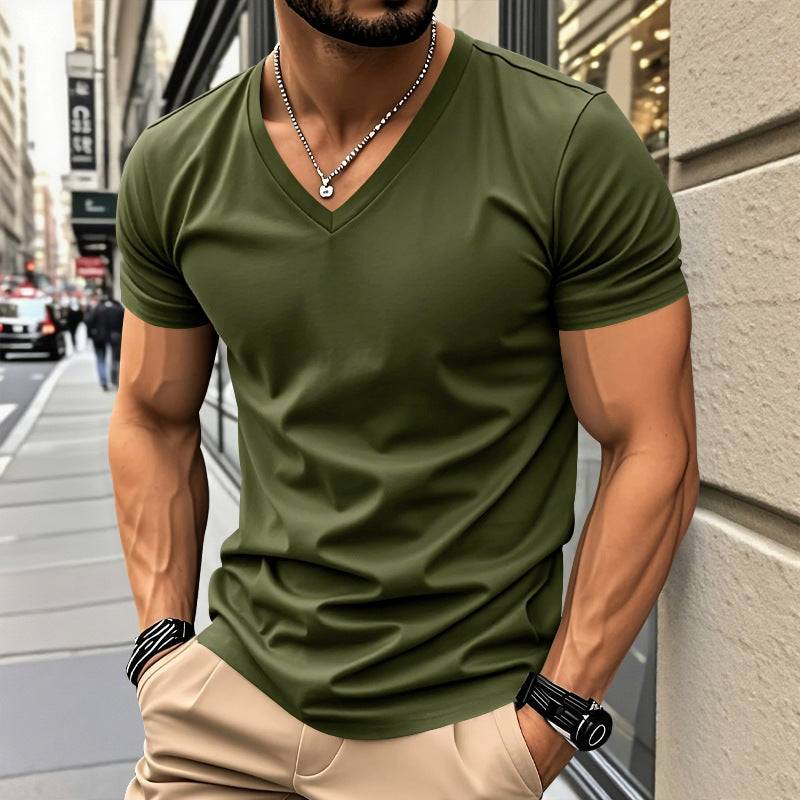 Herren V-Ausschnitt T-Shirt aus atmungsaktiver und schnelltrocknender Baumwolle EB