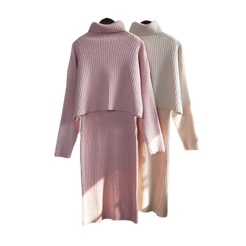 Damen Strickkleid mit hochgezogener Kragenpartie und überschnittenen Ärmeln EB