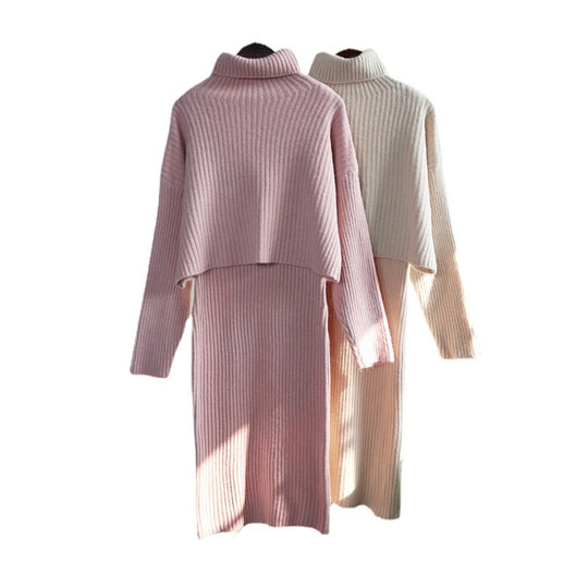 Damen Strickkleid mit hochgezogener Kragenpartie und überschnittenen Ärmeln EB