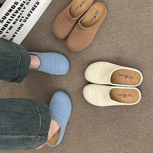 Damen bequeme Slipper aus atmungsaktivem Textilmaterial EB