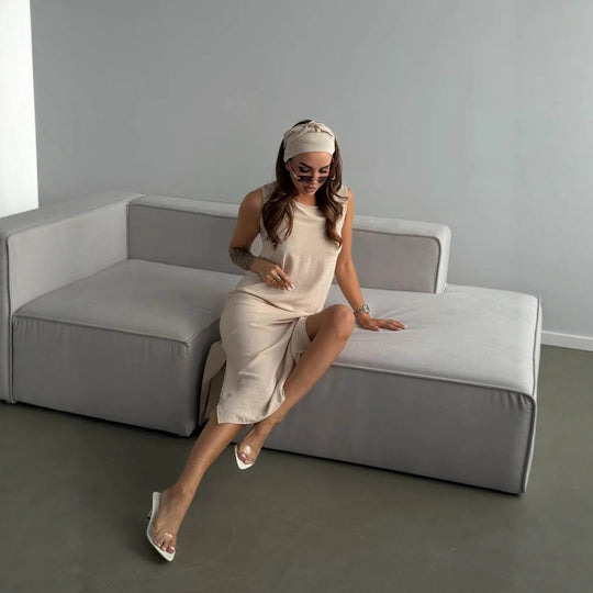 Damen Maxikleid mit elegantem Seitenschlitz und fließendem Stoff EB