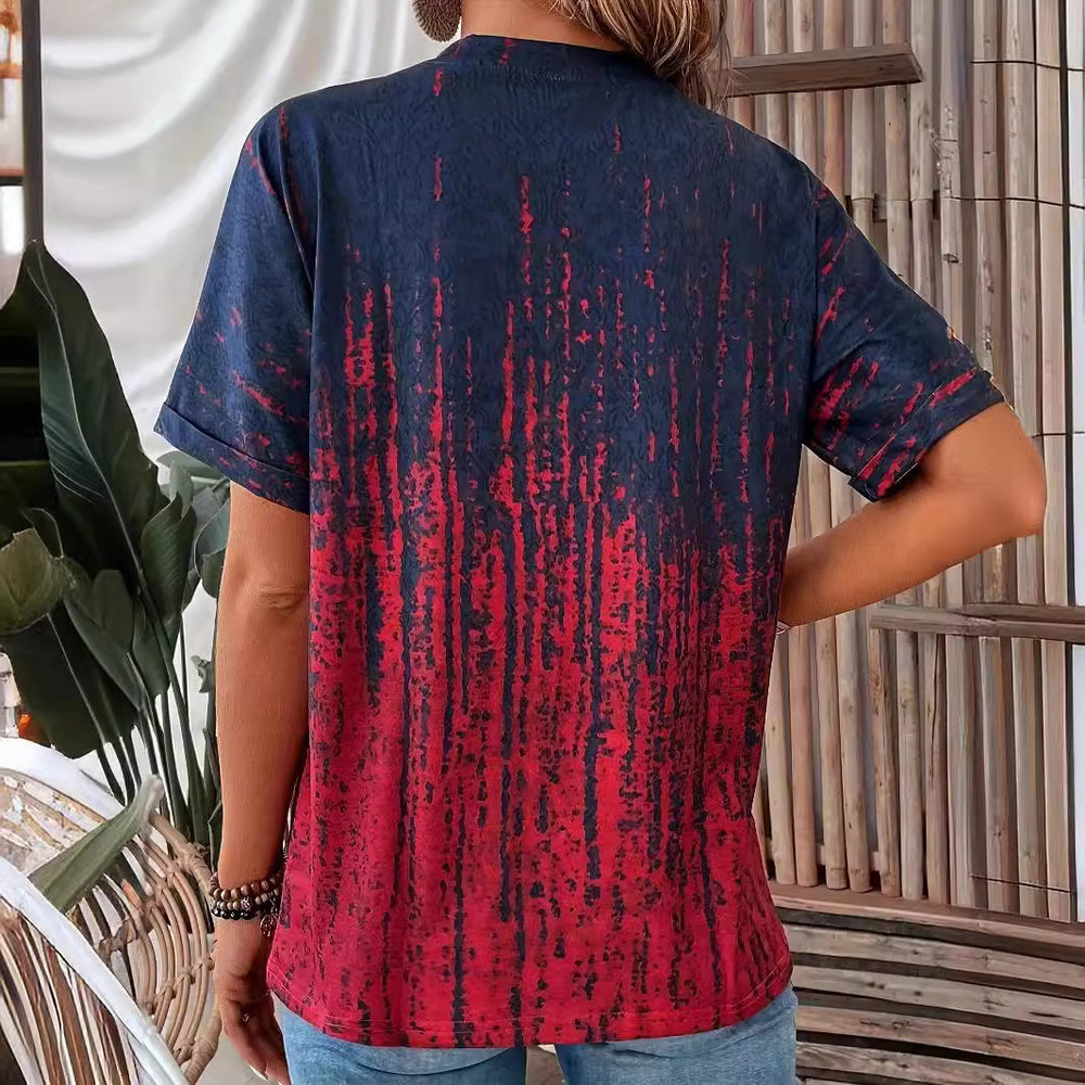 Damen Kurzarm-Bluse mit stylischem Knopf-Design und modischem Farbverlauf EB