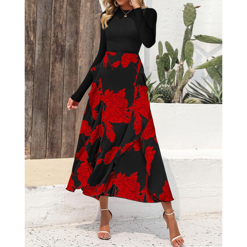 Damen Elegantes Maxikleid mit floralem Volant und langem Arm EB