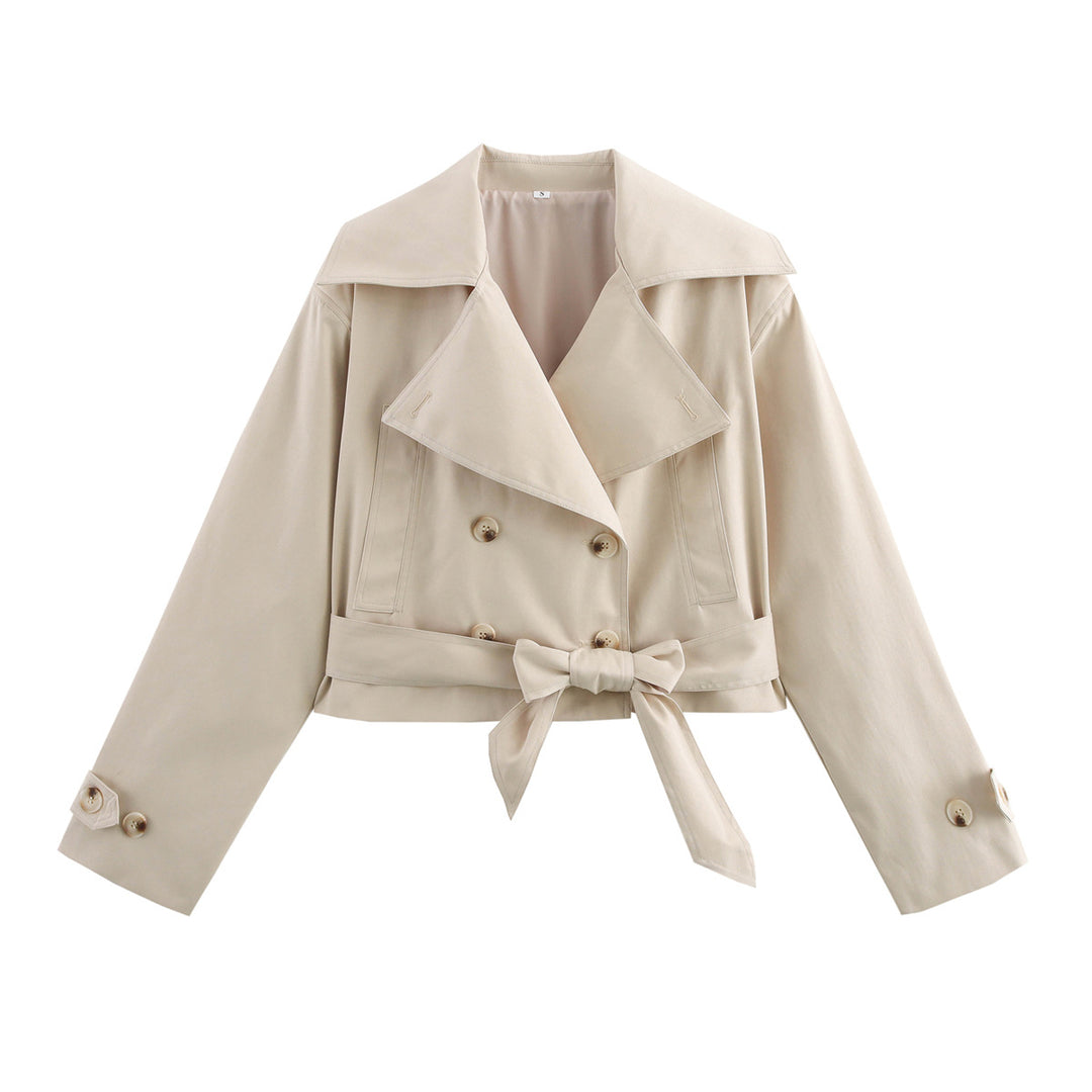 Damen modische cropped Trenchjacke mit eleganten Knopfdetails und Gürteldetail EB