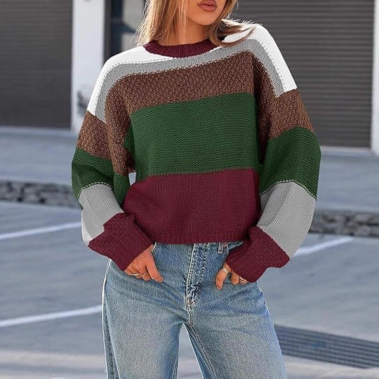 Damen Grobstrickpullover mit Farbblockdesign und oversized Schnitt EB