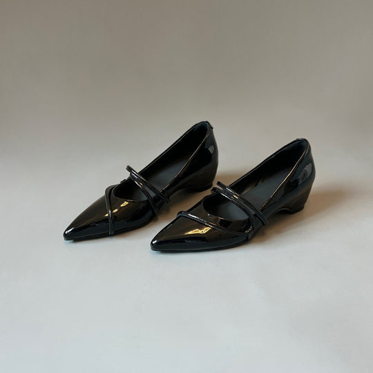 Damen elegante Ballerinas mit raffiniertem Riemchen und glänzender Lack-Oberfläche EB