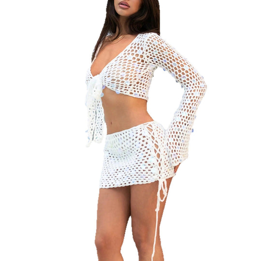 Damen modisches Häkel-Set mit Bindedetails EB