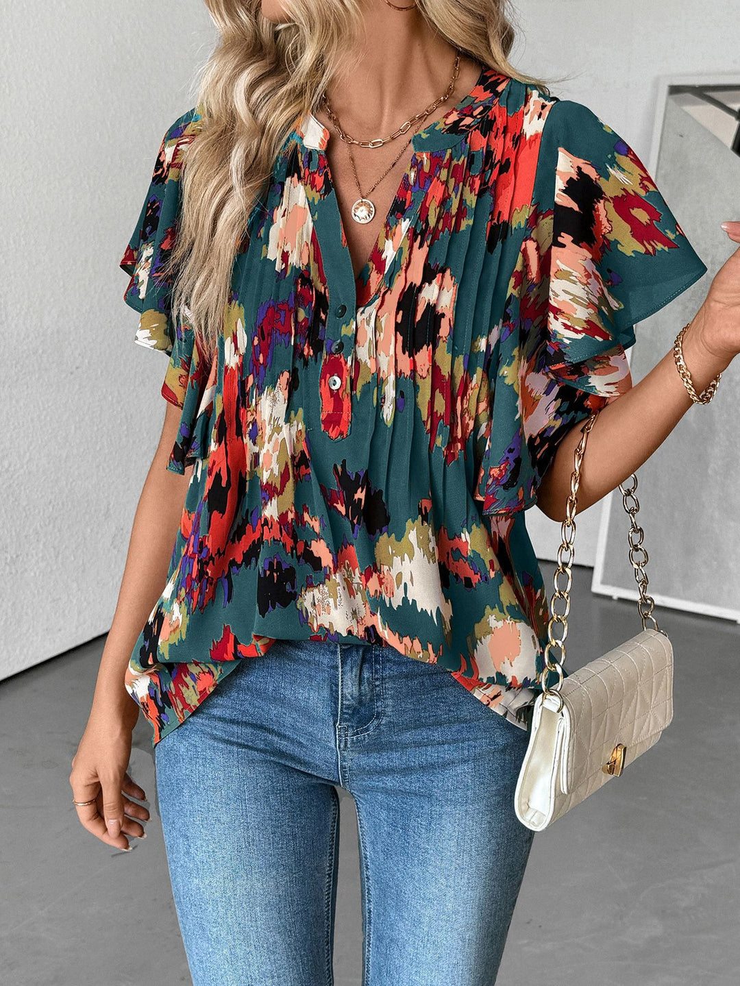 Damen Bluse mit Rüschenelementen und strukturiertem Design EB