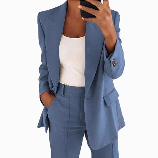 Damen nan taillierter Blazer-Hosen Businessanzug aus Stretchstoff EB