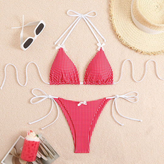 Damen Triangel-Bikini mit verspieltem Karo-Muster EB