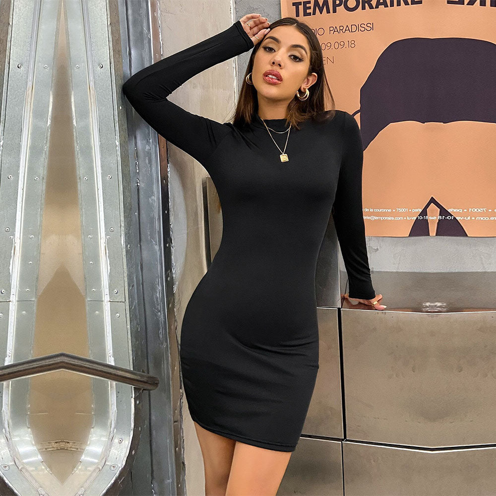 Damen figurbetontes Langarm-Minikleid mit Stehkragen und Sculpting-Jersey Eichborn Berlin