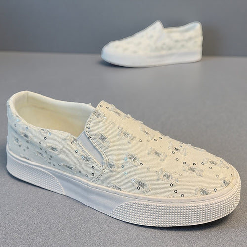 Damen Komfortable Slip-On Sneakers mit funkelnden Applikationen EB