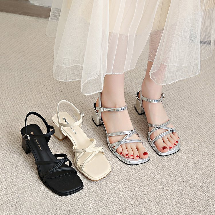 Damen elegante Sandalen mit verstellbarem Riemen und komfortablem Blockabsatz EB