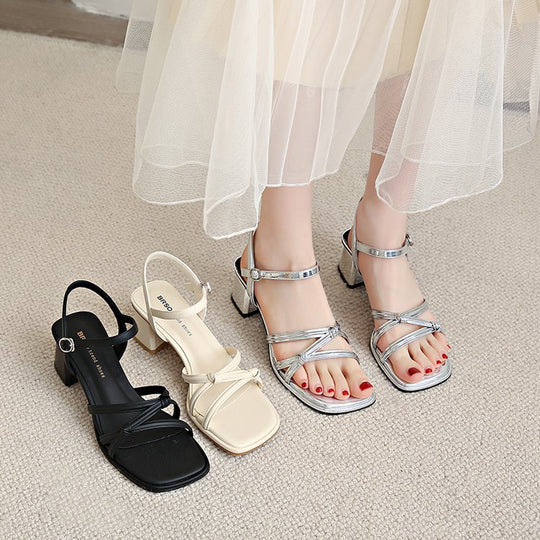 Damen elegante Sandalen mit verstellbarem Riemen und komfortablem Blockabsatz EB