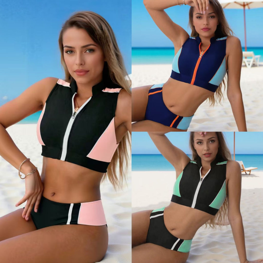 Damen Sportliches Bikini-Set mit Reißverschluss EB