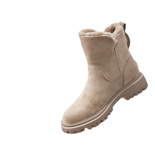 Damen kuschelige Winterstiefel mit modischem Kunstfellkragen und rutschfester Sohle EB
