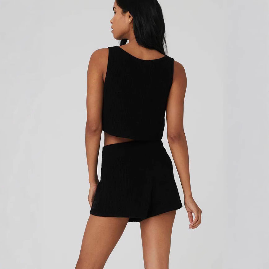 Damen lässiges Crop-Top und Shorts Set aus atmungsaktiver Baumwolle EB